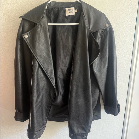 Princess Polly Black Faux Leather Oversized Moto Jacket - Picture 4 of 7
